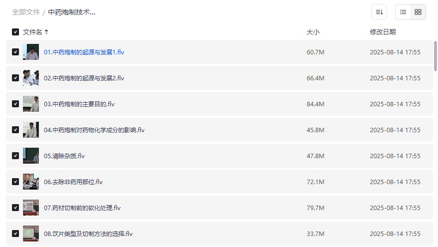 中药炮制技术视频教程哪里找？浙江医药高专杨雄志51讲完整版夸克网盘资源分享