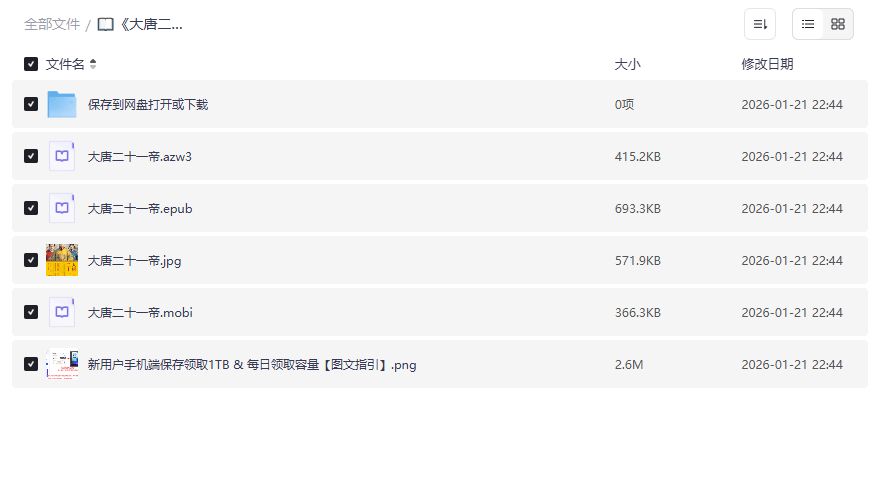 大唐二十一帝电子书全套下载azw3+epub+mobi格式合集夸克网盘资源