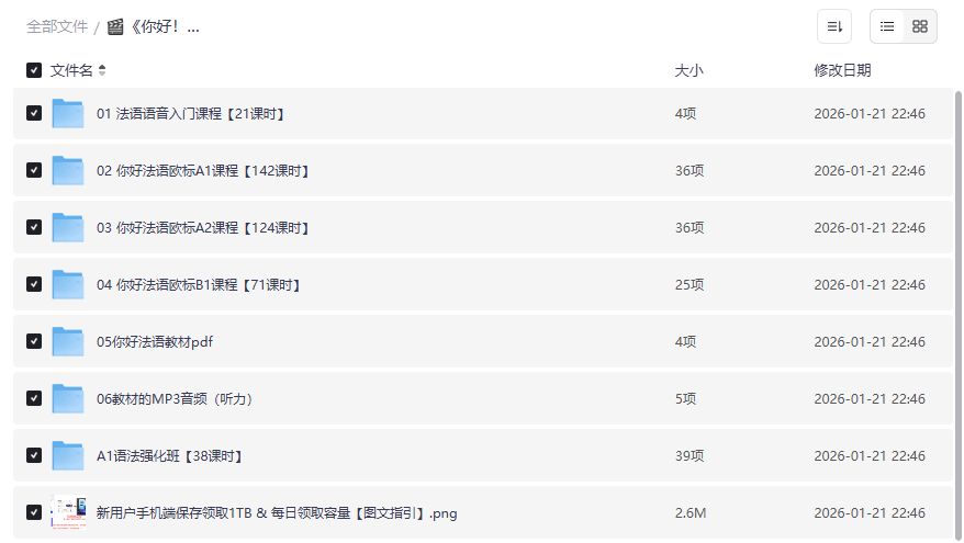 零基础直达法语B1全套课程下载 你好法语欧标直通车资源合集