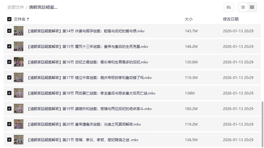 清朝宫廷疑案解密全集21集下载2026年最新版雍正九子夺嫡甄嬛秘史一网打尽