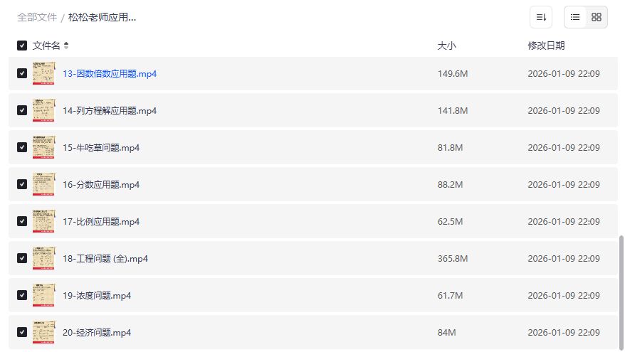 小学数学应用题解题技巧视频全套2026年更新，轻松搞定相遇追及牛吃草浓度经济等20大题型