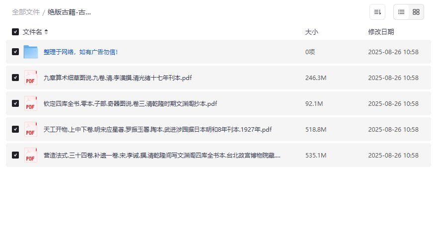 绝版古籍古代生活类PDF合集下载2026年珍藏版:天工开物营造法式九章算术一次打包 绝版古籍古代生活类PDF合集下载2026年珍藏版:天工开物营造法式九章算术一次打包