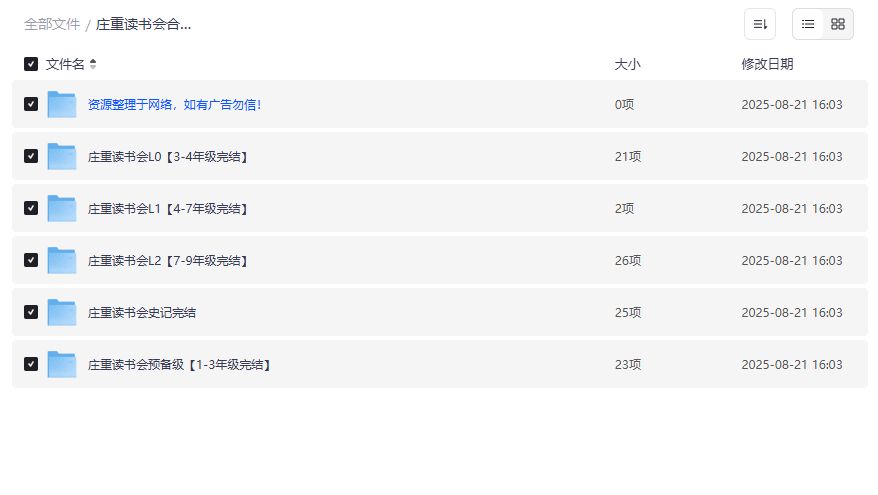 庄重读书会全套音频课下载2026最新版，小学到初中分级阅读一次打包搞定
